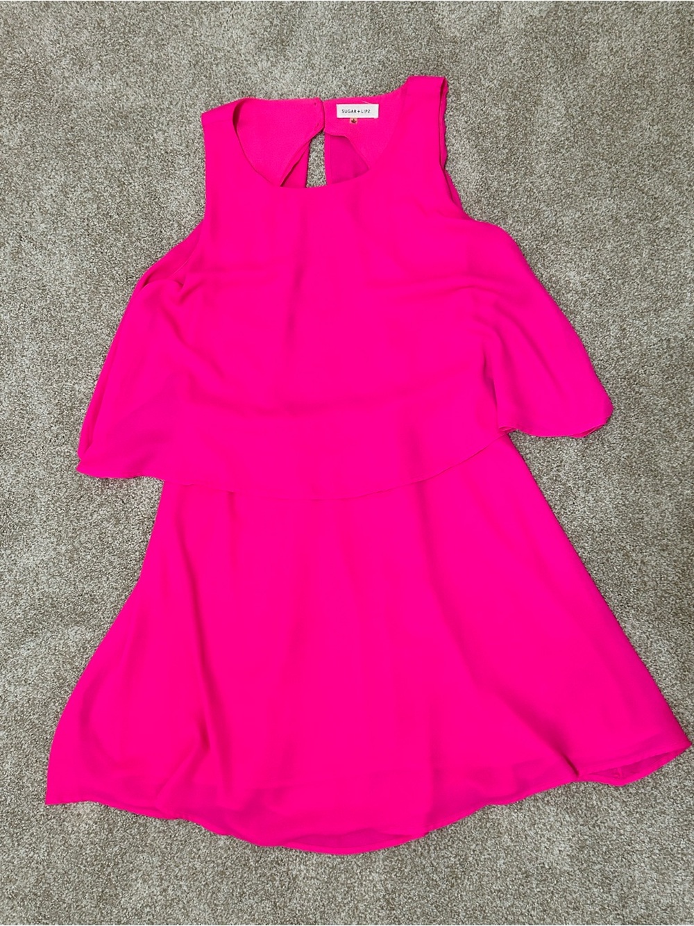 Sugarlips Hot Pink Tiered Open Back dress size L bridesmaid party colorful